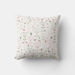 Hand Drawn Modern Blush Pink and Green Flowers Cushion