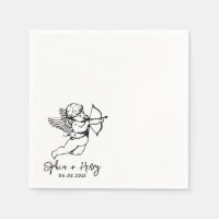Hand Drawn Modern cherub Cocktail Wedding Napkin