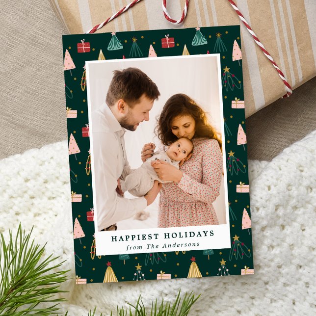 Hand-Drawn Modern Christmas Trees Photo Holiday Card (Creator Uploaded)