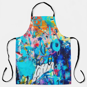  Hand drawn modern Multi Colored mixed media art c Apron