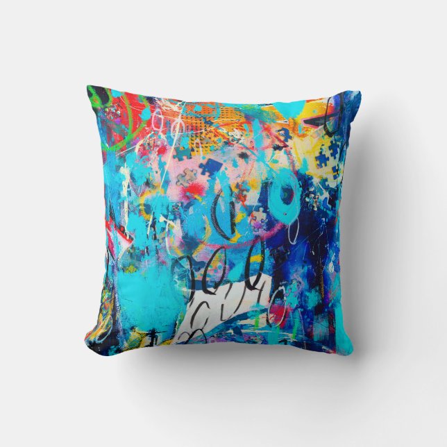  Hand drawn modern Multi Coloured mixed media art  Cushion (Front)
