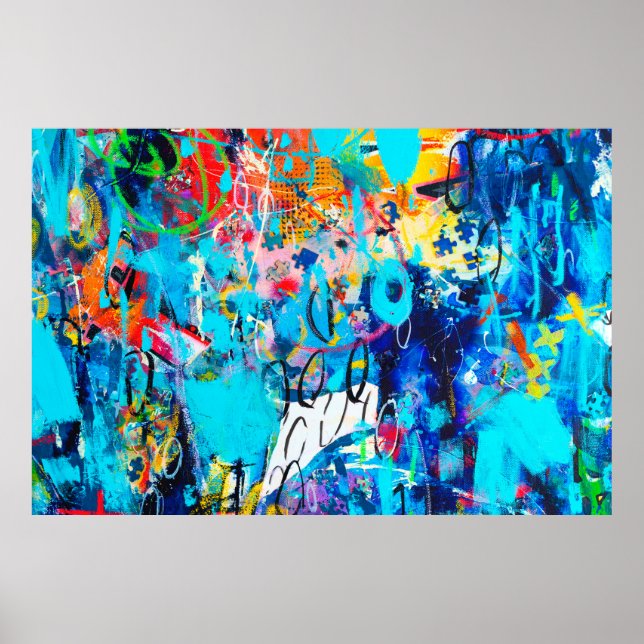  Hand drawn modern Multi Coloured mixed media art  Poster (Front)