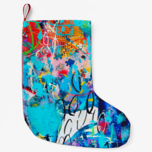 Hand drawn modern Multi Coloured mixed media art Small Christmas Stocking
