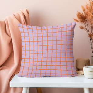 Hand Drawn Modern Purple and Vermilion Grid  Cushion