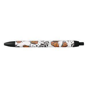 Hand-Drawn Monarch Butterfly Seamless Pattern Black Ink Pen