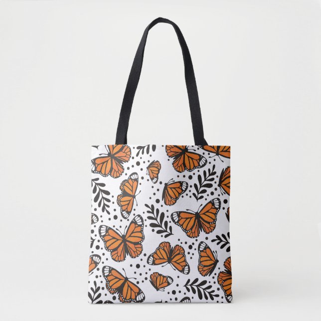 Hand-Drawn Monarch Butterfly Seamless Pattern Tote Bag (Front)