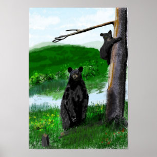 Hand drawn mother bear and cub. poster