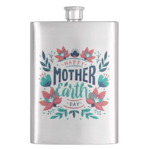 Hand Drawn Mother Earth Day Design-23184 Hip Flask