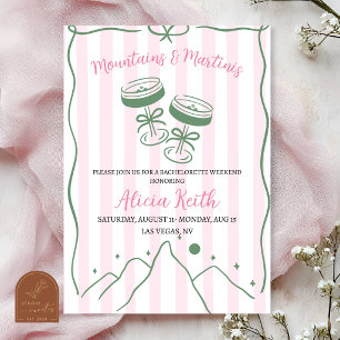 Hand Drawn Mountain and martini Bachelorette Invitation