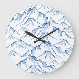 Hand-Drawn Mountain Landscape Pattern. Large Clock