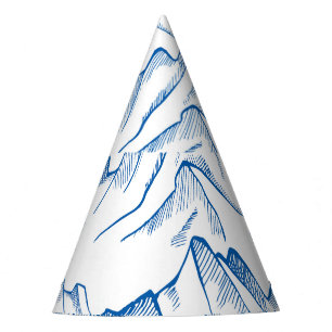 Hand-Drawn Mountain Landscape Pattern. Party Hat