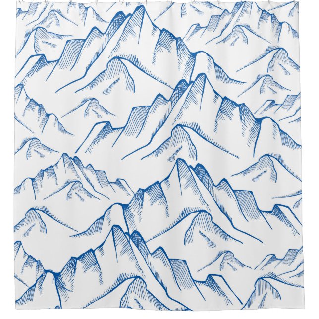 Hand-Drawn Mountain Landscape Pattern. Shower Curtain (Front)