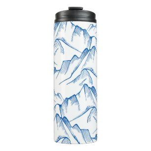 Hand-Drawn Mountain Landscape Pattern. Thermal Tumbler
