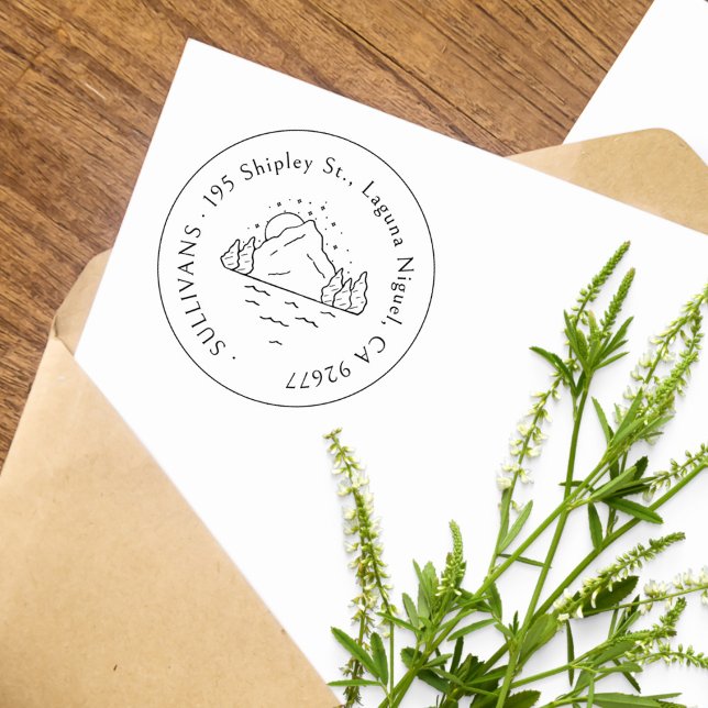 Hand-drawn Mountain Scene Simple Return Address Rubber Stamp (Creator Uploaded)