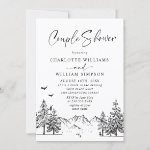 Hand Drawn Mountains Forest Couple Shower Invitation