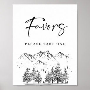 Hand Drawn Mountains Forest Favors Wedding Sign