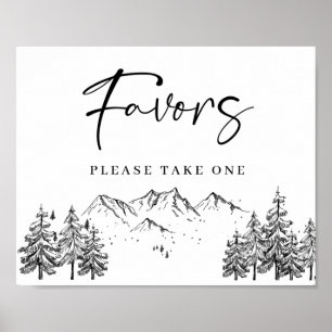 Hand Drawn Mountains Forest Favours Wedding Sign