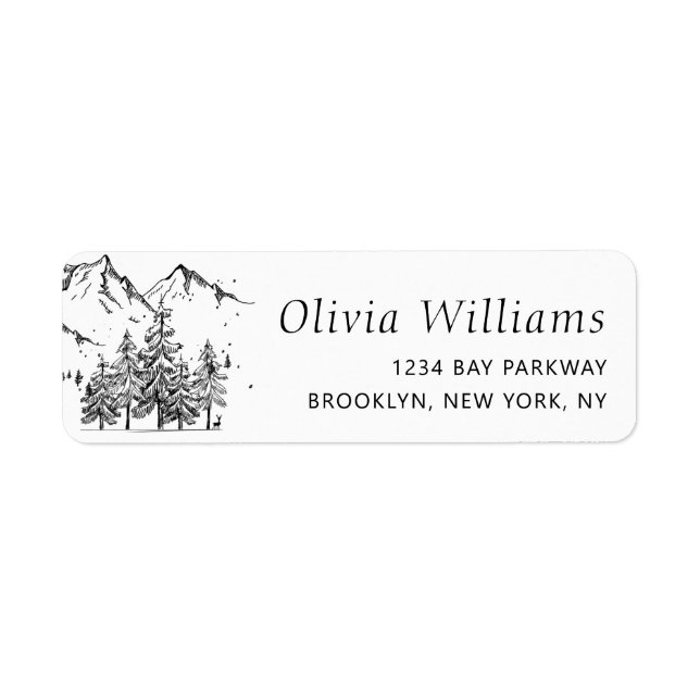 Hand Drawn Mountains Forest Landscape  Label (Front)