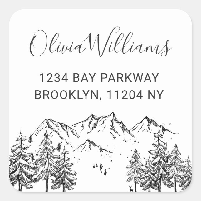Hand Drawn Mountains Forest Return Address Label (Front)