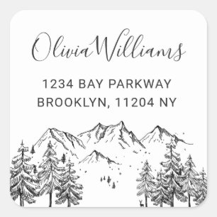 Hand Drawn Mountains Forest Return Address Label