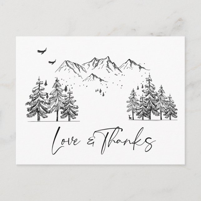 Hand Drawn Mountains Forest Thank You Postcard (Front)