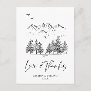 Hand Drawn Mountains Forest Thank You Postcard