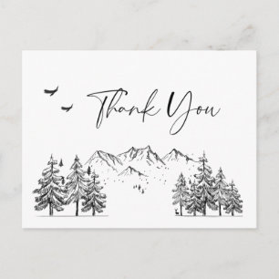 Hand Drawn Mountains Forest Thank You Postcard