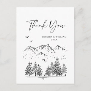 Hand Drawn Mountains Forest Thank You Postcard