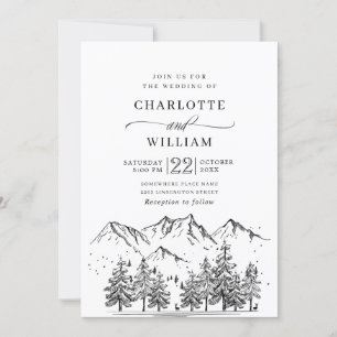 Hand Drawn Mountains Forest Wedding Invitation