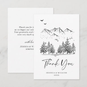 Hand Drawn Mountains Forest Wedding Thank You Card