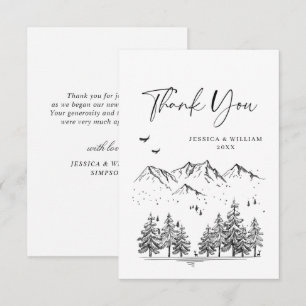 Hand Drawn Mountains Forest Wedding Thank You Card