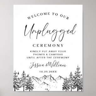 Hand Drawn Mountains Unplugged Wedding Ceremony Poster