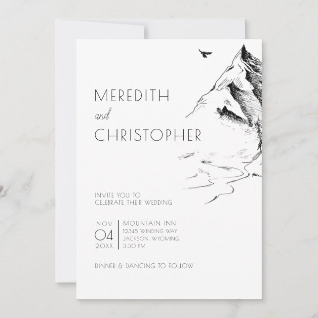 Hand Drawn Mountains Wedding Invitation (Front)