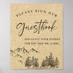 Hand Drawn Mountains Wedding Sign Our Guestbook