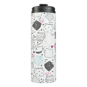 Hand-drawn mug pattern, seamless design.