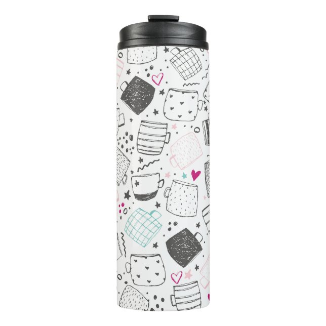 Hand-drawn mug pattern, seamless design. (Front)