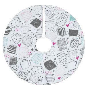 Hand-drawn mug pattern, seamless design. brushed polyester tree skirt
