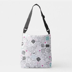Hand-drawn mug pattern, seamless design. crossbody bag