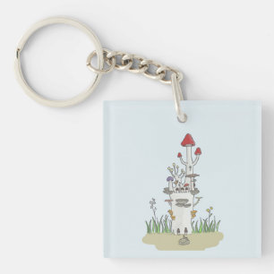 Hand drawn Mushroom castle Key Ring