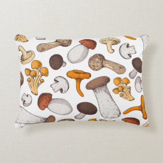 Hand-drawn mushrooms: food background. decorative cushion