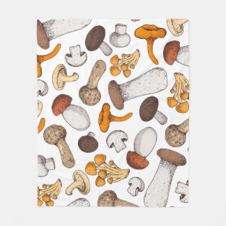 Hand-drawn mushrooms: food background. fleece blanket