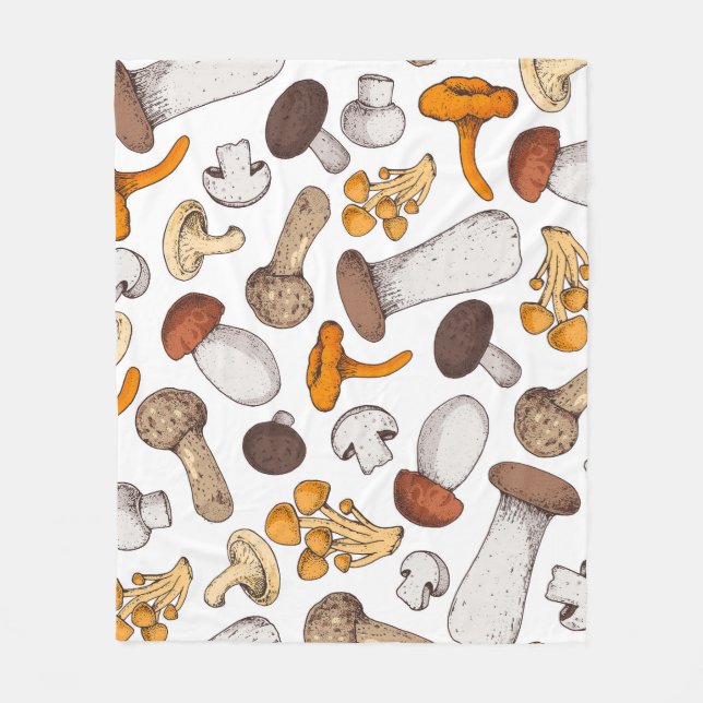 Hand-drawn mushrooms: food background. fleece blanket (Front)