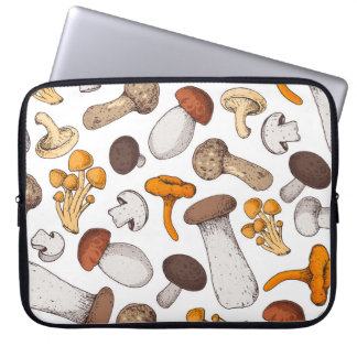 Hand-drawn mushrooms: food background. laptop sleeve