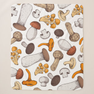 Hand-drawn mushrooms: food background. sherpa blanket
