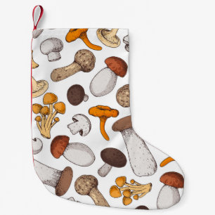 Hand-drawn mushrooms: food background. small christmas stocking