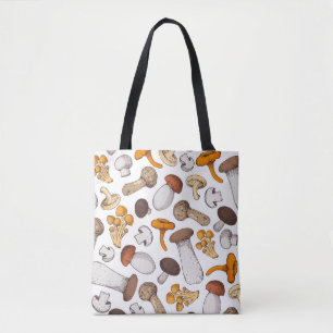 Hand-drawn mushrooms: food background. tote bag