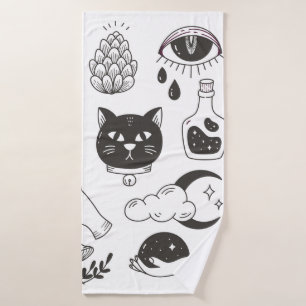hand drawn mystical tattoo doodle, vintage badge d bath towel