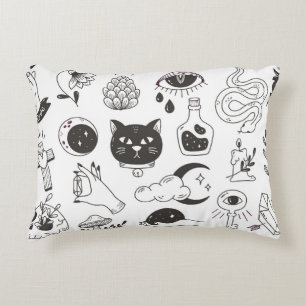 hand drawn mystical tattoo doodle, vintage badge d decorative cushion