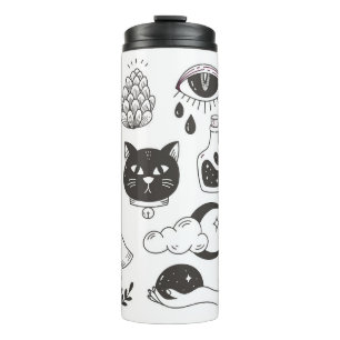 hand drawn mystical tattoo doodle, vintage badge d thermal tumbler