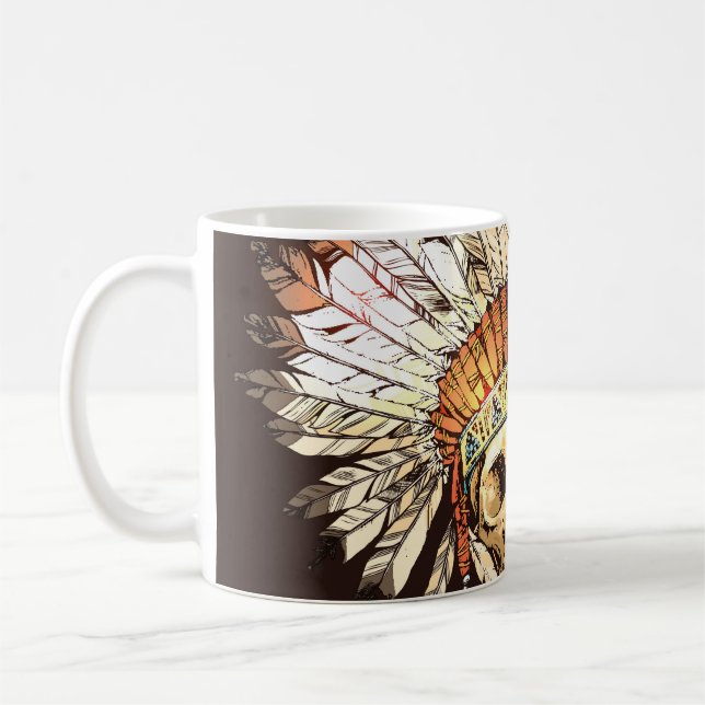 Hand Drawn Native American Indian Headdress With H Coffee Mug (Left)